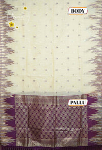 IWS8001 Off-White and Purple Banarasi semi cotton saree with Arrow-shaped Buttas.