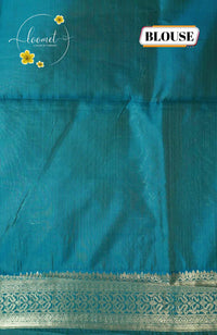 IWS8002 Off-White and Teal Blue Banarasi semi cotton saree with Arrow-shaped Buttas.