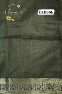 IWS8003 Off-White and dark olive Banarasi semi cotton saree with Arrow-shaped Buttas.
