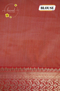 IWS8004 Off-White and red Banarasi semi cotton saree with Arrow-shaped Buttas.