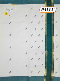 KAS2313 Off-White Balaramapuram Handloom saree with Green and Gold Borders.