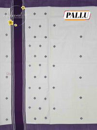 KAS2511 Off-White Balaramapuram Handloom saree with deep plum & mauve borders and woven diamond buttas.