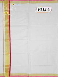 KAS2612 Off-White Balaramapuram Handloom saree with rich red accent and golden kasavu border.