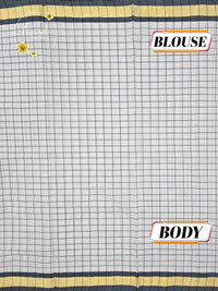 KAS2711 Off-White Balaramapuram Handloom saree with black grid checks, bold charcoal border, and rich golden kasavu.