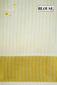 KAS2811 Off-White Kerala Cotton saree with subtle zari pinstripes and bold golden kasavu border.