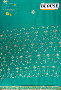 KST6142 Turquoise and Green Georgette saree with Marble-Effect Tie-Dye and Sequin embroidery.