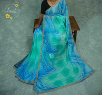 KST6146 Blue and Teal Georgette saree with Marble-Effect Tie-Dye and Sequin embroidery.