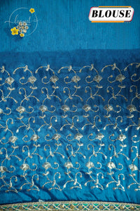KST6146 Blue and Teal Georgette saree with Marble-Effect Tie-Dye and Sequin embroidery.