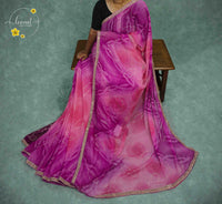 KST6147 Pink and Purple Georgette saree with Marble-Effect Tie-Dye and Sequin embroidery.