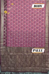 KST7134 Rose Pink Pochampally Silk-Cotton saree featuring ikat-style buttas.