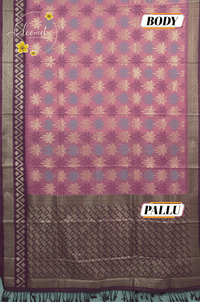 KST7196 Rose Pink Pochampally Silk-Cotton saree featuring Coconut Tree Motifs.