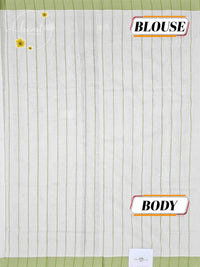 KTB3021 Off-White Balaramapuram Handloom saree with sage green & black striped border and gold zari accents