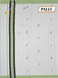 KTB3021 Off-White Balaramapuram Handloom saree with sage green & black striped border and gold zari accents