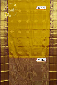 LSK6111 Mustard Yellow and Maroon contrast silk saree with pallakku design and gold zari border.