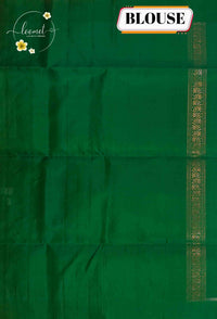 LSK6112 White and emerald green silk saree with a fine green check pattern with gold zari