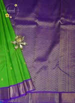 LSK6114 Lime Green silk saree with contrasting purple borders and pallu.