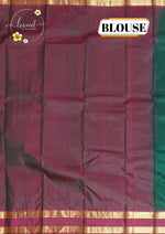 LSK6118 Emerald Green silk saree with small gold brocade motifs, featuring a striking maroon pallu and border.