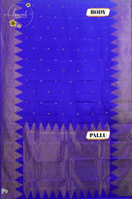 LSK6119 Royal blue silk saree featuring subtle all-over zari work thalampoo design border.