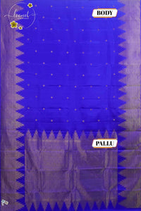 LSK6119 Royal blue silk saree featuring subtle all-over zari work thalampoo design border.