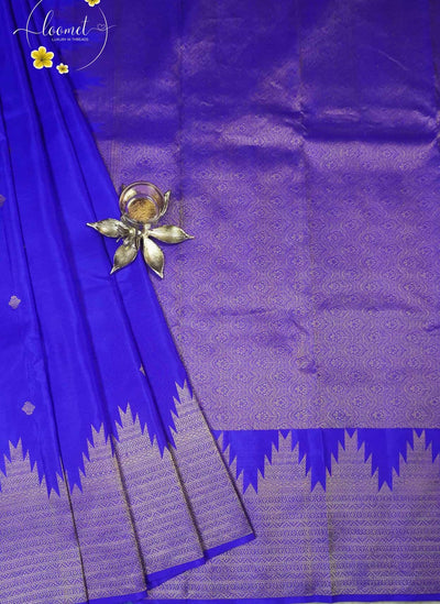 LSK6119 Royal blue silk saree featuring subtle all-over zari work thalampoo design border.