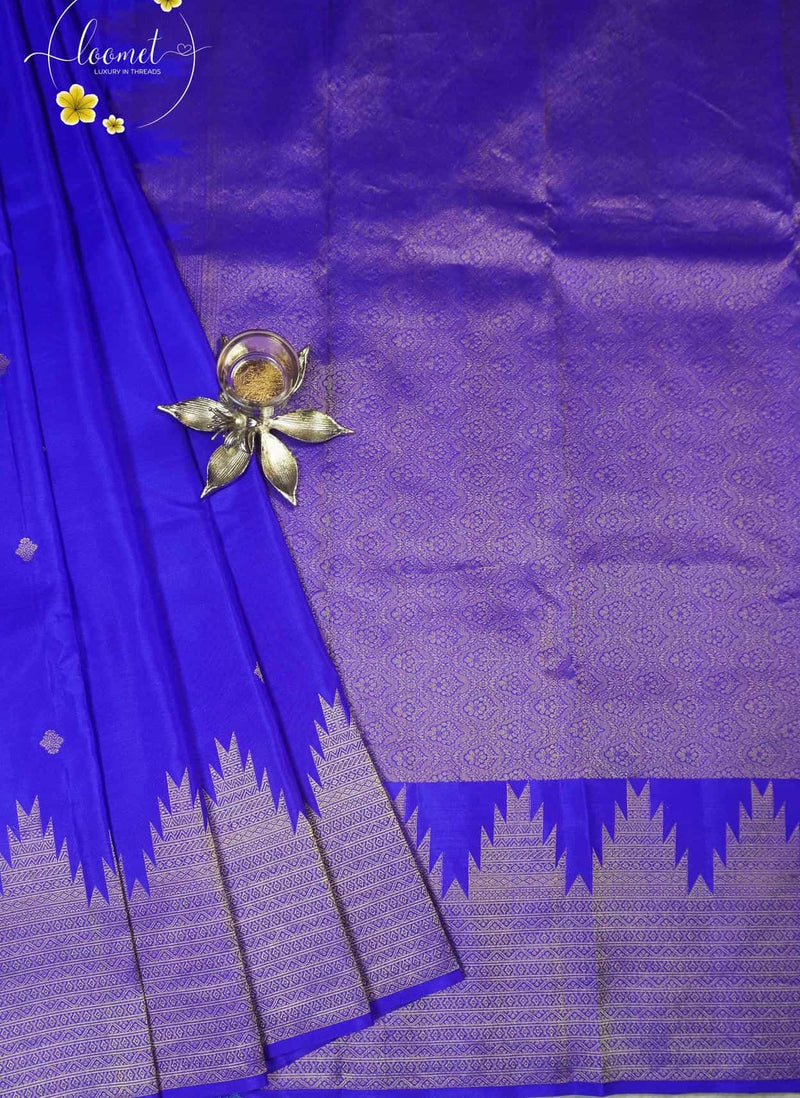 LSK6119 Royal blue silk saree featuring subtle all-over zari work thalampoo design border.