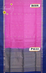 LSK6125 Rani Pink and Navy Blue contrast silk saree with gold geometric patterns on pallu.