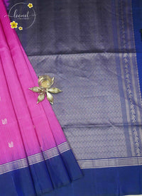 LSK6125 Rani Pink and Navy Blue contrast silk saree with gold geometric patterns on pallu.