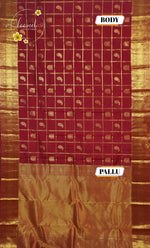 LSK6126 Crimson Red silk saree with golden checks and buttas & rich golden zari on pallu and border.