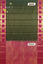 LSK6128 Forest Green and Rani Pink contrast silk saree with gold zari and peacock design on border.