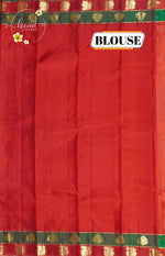 LSK6129 White silk saree with multicoloured Ikat-style temple design and gold pallu with gold zari motifs.