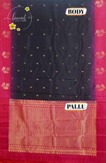 LSK6131 Black and Rani Pink silk saree with densely woven floral design border and geometric pattern on pallu.