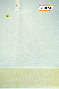 MKF3240 Light Gold Cotton Tissue saree with lotus motifs.