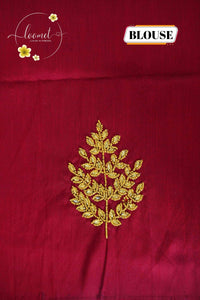 MKF3250 Light Gold Cotton Tissue saree with Hand-worked Leaf aari work motifs.