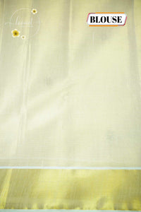 MKF3260 Light Gold Cotton Tissue saree with Embroidered Hibiscus Motifs
