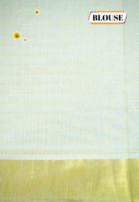 MKF3280 Off-White Kerala Kasavu Cotton saree with vertical gold zari stripe pattern