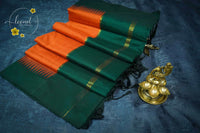MPS1321 Emerald Green and Burnt Orange Kalyani Cotton saree with gold zari stripes.