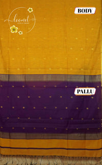 MPS1531 Mustard Yellow and royal purple Maheshwari Cotton with floral buttas.