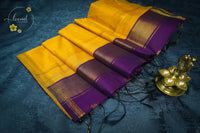 MPS1531 Mustard Yellow and royal purple Maheshwari Cotton with floral buttas.