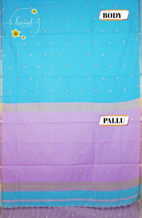 MPS1532 Cyan and lavender-pink Maheshwari Cotton with small floral star buttas.