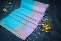 MPS1532 Cyan and lavender-pink Maheshwari Cotton with small floral star buttas.