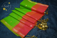 MPS1533 Parrot Green and Peach-Orange Maheshwari Cotton with floral buttas.