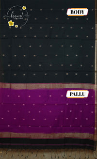 MPS1534 Black and Magenta Maheshwari Cotton with floral buttas.