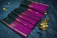 MPS1534 Black and Magenta Maheshwari Cotton with floral buttas.
