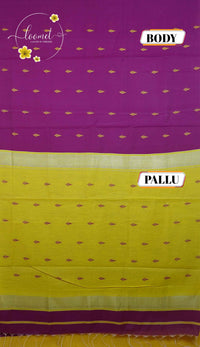 MPS1536 Magenta and Lemon Yellow Maheshwari Cotton with Leaf buttas.