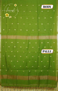 MPS1538 Leaf Green Maheshwari Cotton with floral buttas.