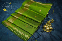 MPS1538 Leaf Green Maheshwari Cotton with floral buttas.