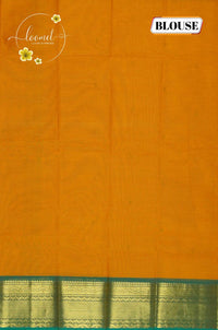 MPS1651 Yellow-Gold Kanchi cotton saree with gold zari buttas and wavy pattern.