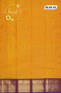 MPS1653 Mustard Yellow Kanchi cotton saree with gold zari buttas and wavy pattern.