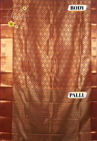 MPS2651 Deep Russet Red semi soft silk saree with all-over jacquard weave & leaf-drop motifs.