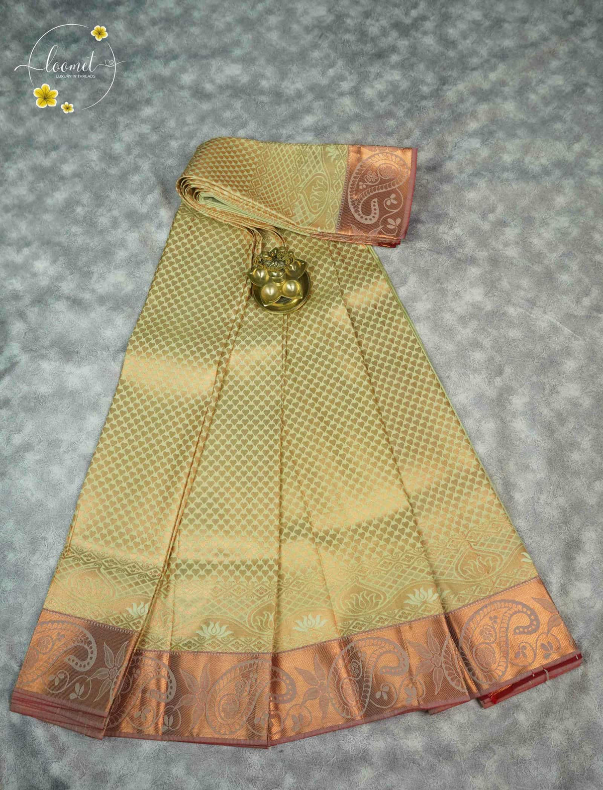 MPS2656 Golden-Beige semi soft silk saree with all-over jacquard weave & heart-shaped buttas.